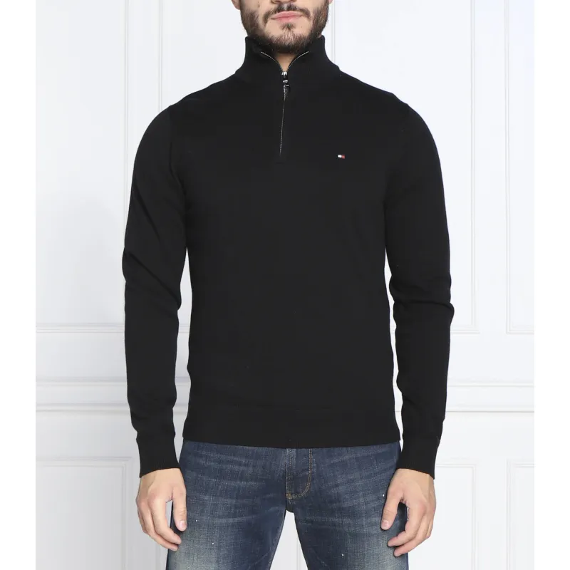 Tommy Hilfiger Sweter ZIP MOCK | Regular Fit | z dodatkiem kaszmiru