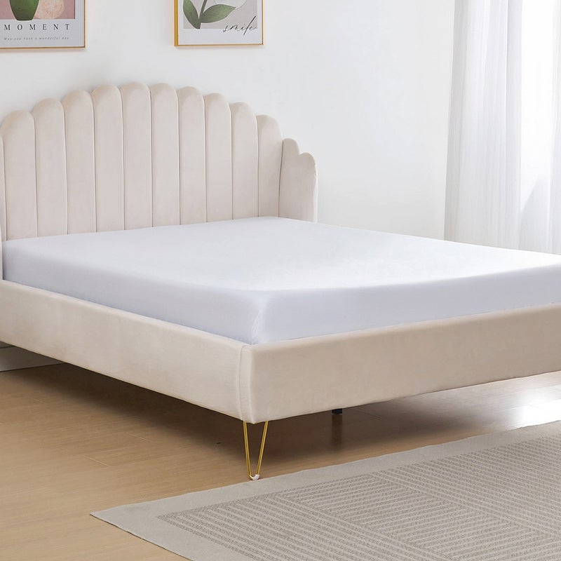 Łóżko 160 x 200 cm z zagłówkiem płotkiem - Welur - Beżowy - SAGALI