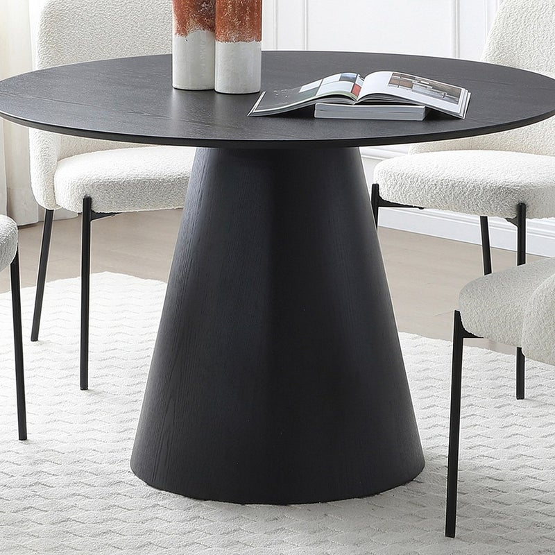Stół do jadalni okrągły dla 4 osób z okleiną jesionową - Czarny - ANTALIZA