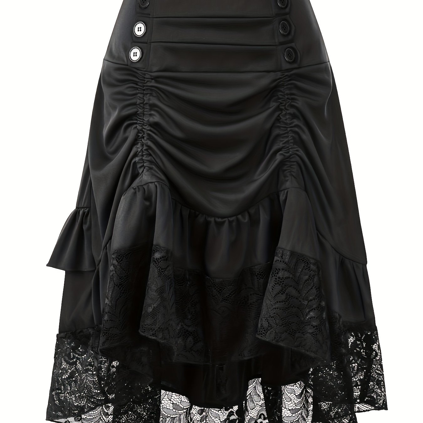 TEMU Wysokiej talii, vintage koronkowa, nieregularna, uniwersalna spódnica midi z sznurowaniem w stylu dworskim dla kobiet