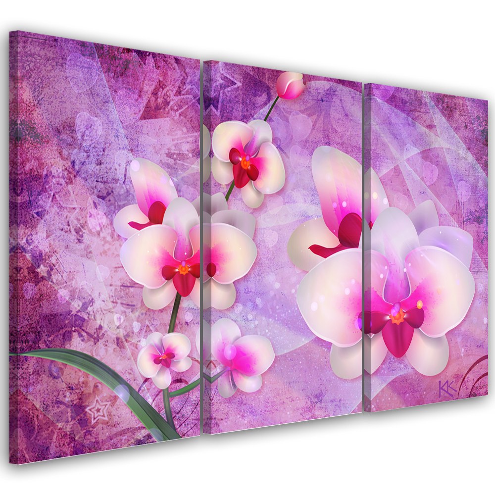 Obraz 3 częściowy na płótnie, Orchidea Kwiaty Abstrakcja - 120x80
