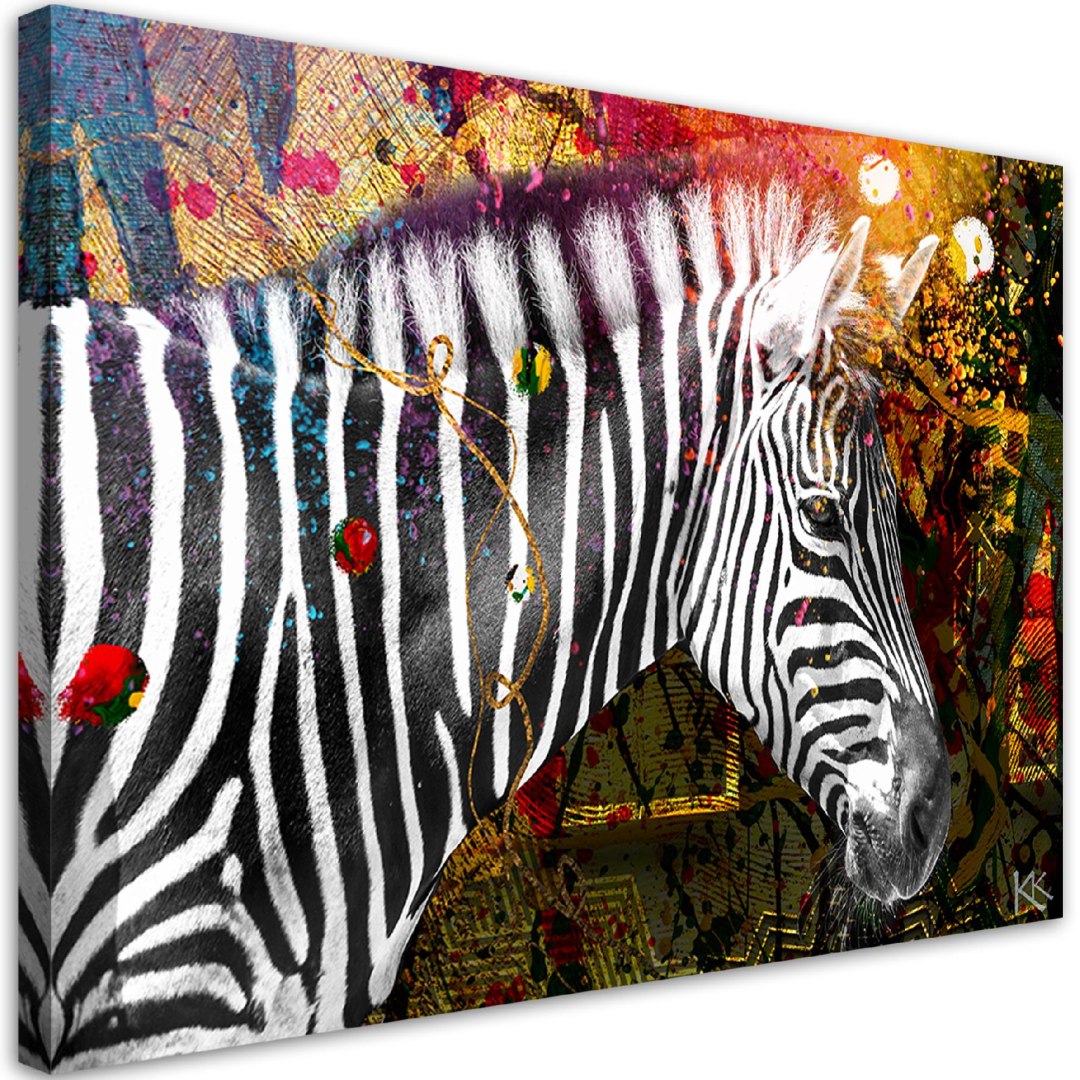 Obraz na płótnie, Zebra na kolorowym tle - 90x60