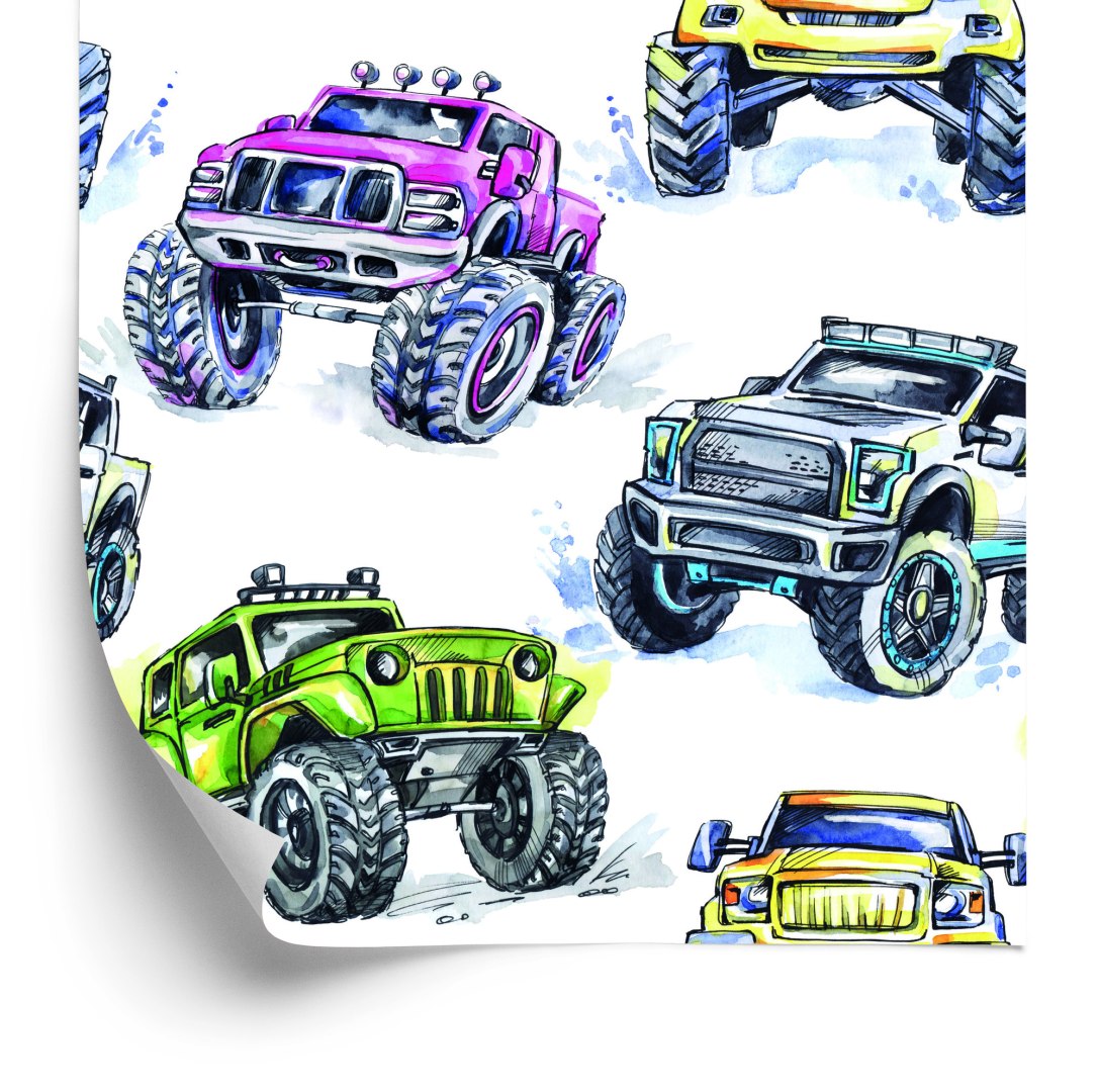 Tapeta Dla Dzieci - Kolorowe Samochody Monster