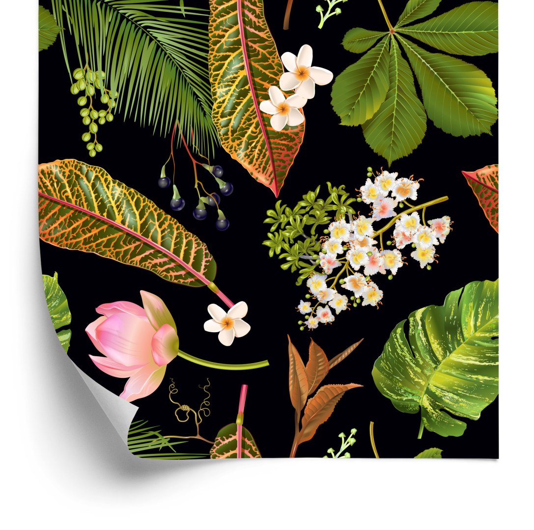 Tapeta Tropikalne Kwiaty Wśród Liści