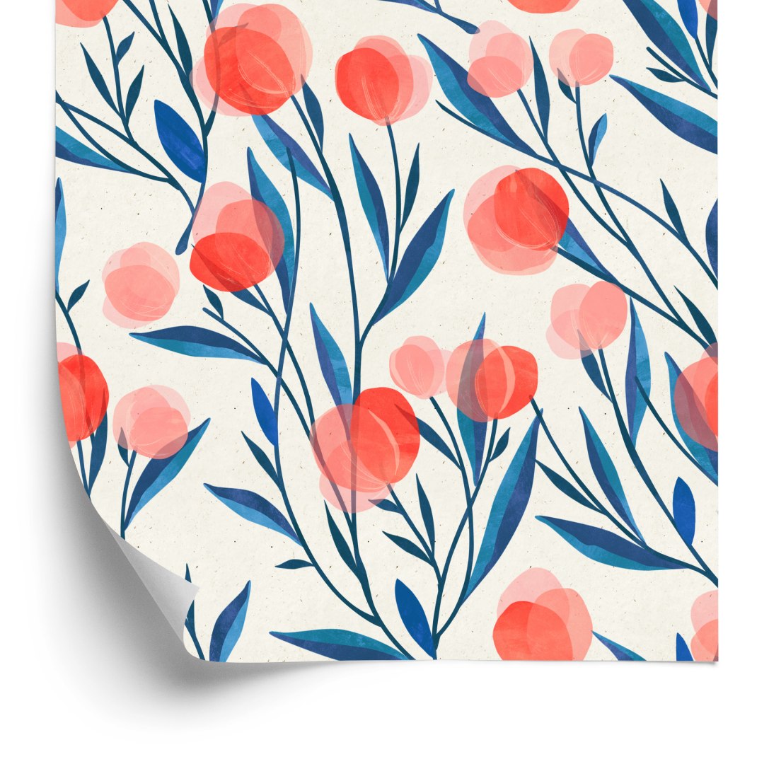 Tapeta Kolorowe Retro Kwiaty I Liście