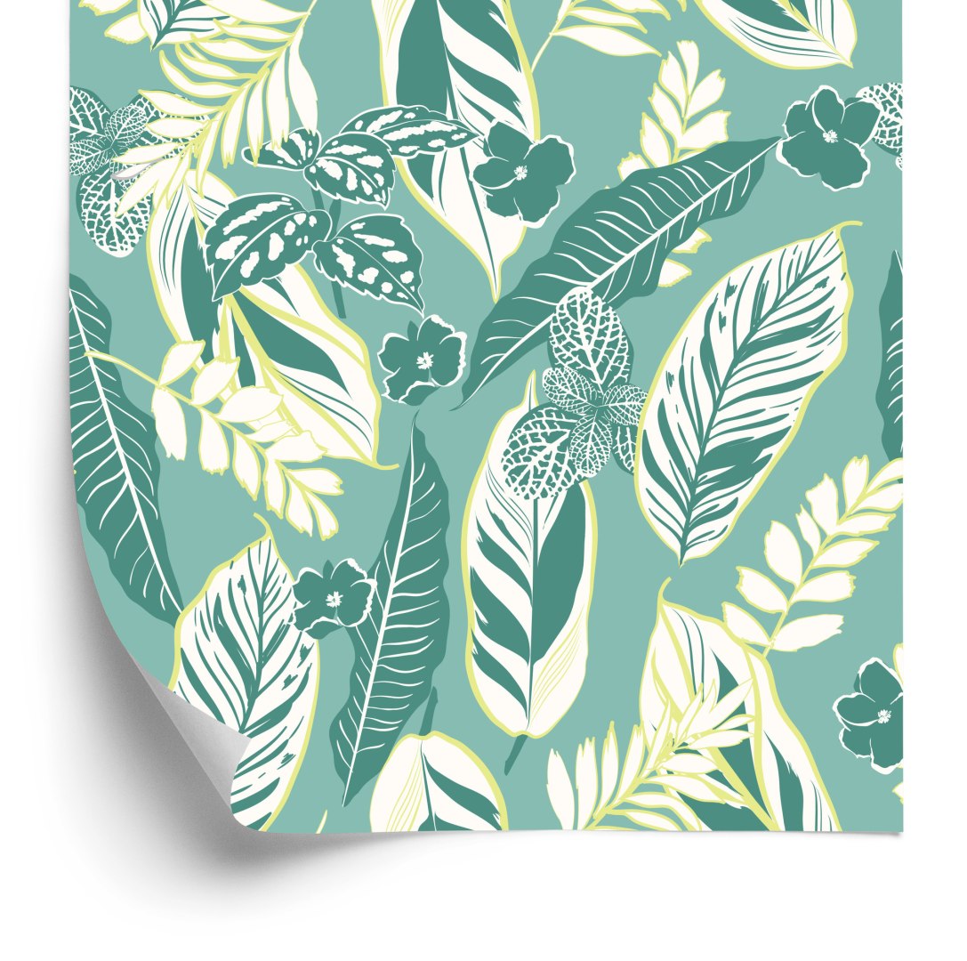 Tapeta Niebieski Wzór W Liście I Kwiaty