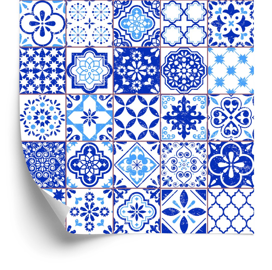 Tapeta Retro - Niebiesko - Biała Mozaika