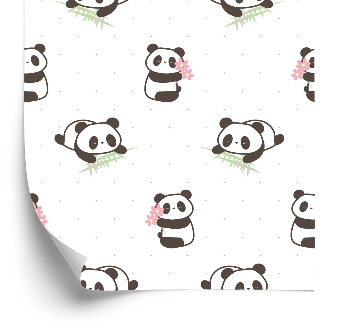 Tapeta Pandy Z Kwiatami