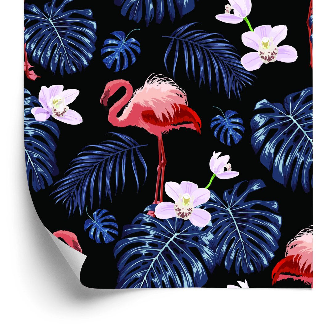 Tapeta We Flamingi Liście Kwiaty Natura, Do Salonu
