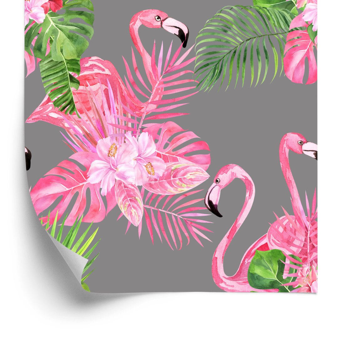 Tapeta Do Salonu, Flamingi, Ptaki, Zieleń, Liście