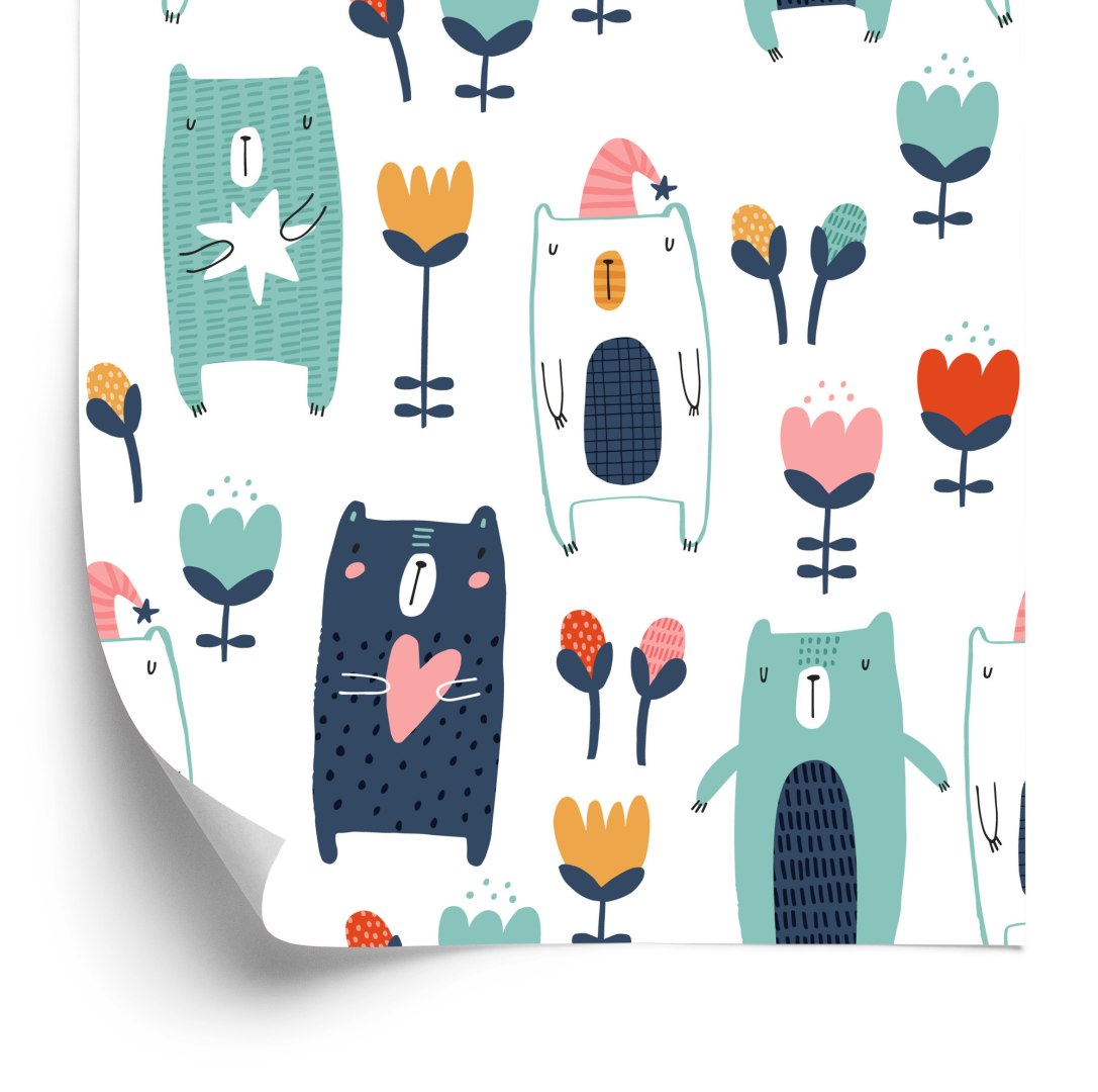 Tapeta Misie Pośród Kwiatów