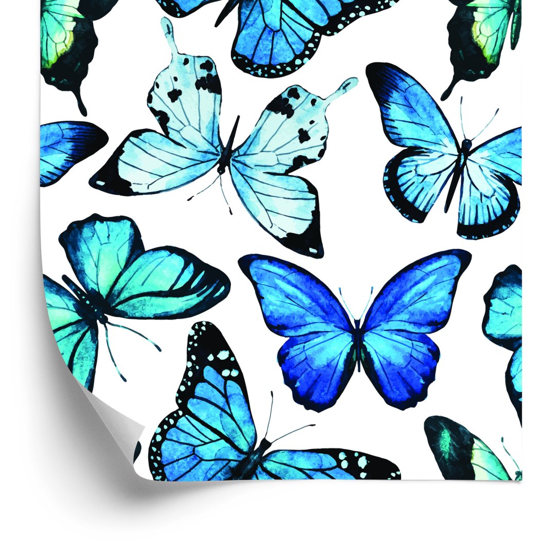 Tapeta Dla Dzieci Niebieskie Motyle Akwarela 3D