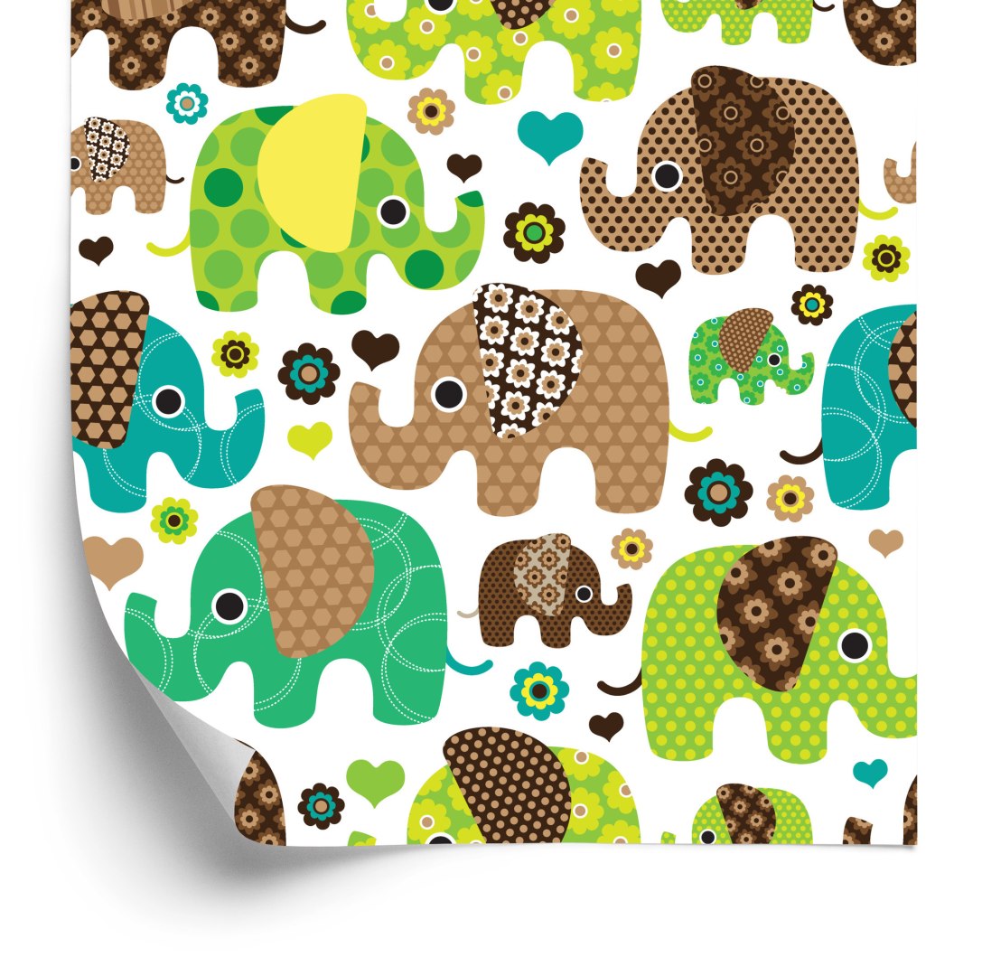 Tapeta Dla Dzieci Słonie Zwierzęta Kwiaty Serca