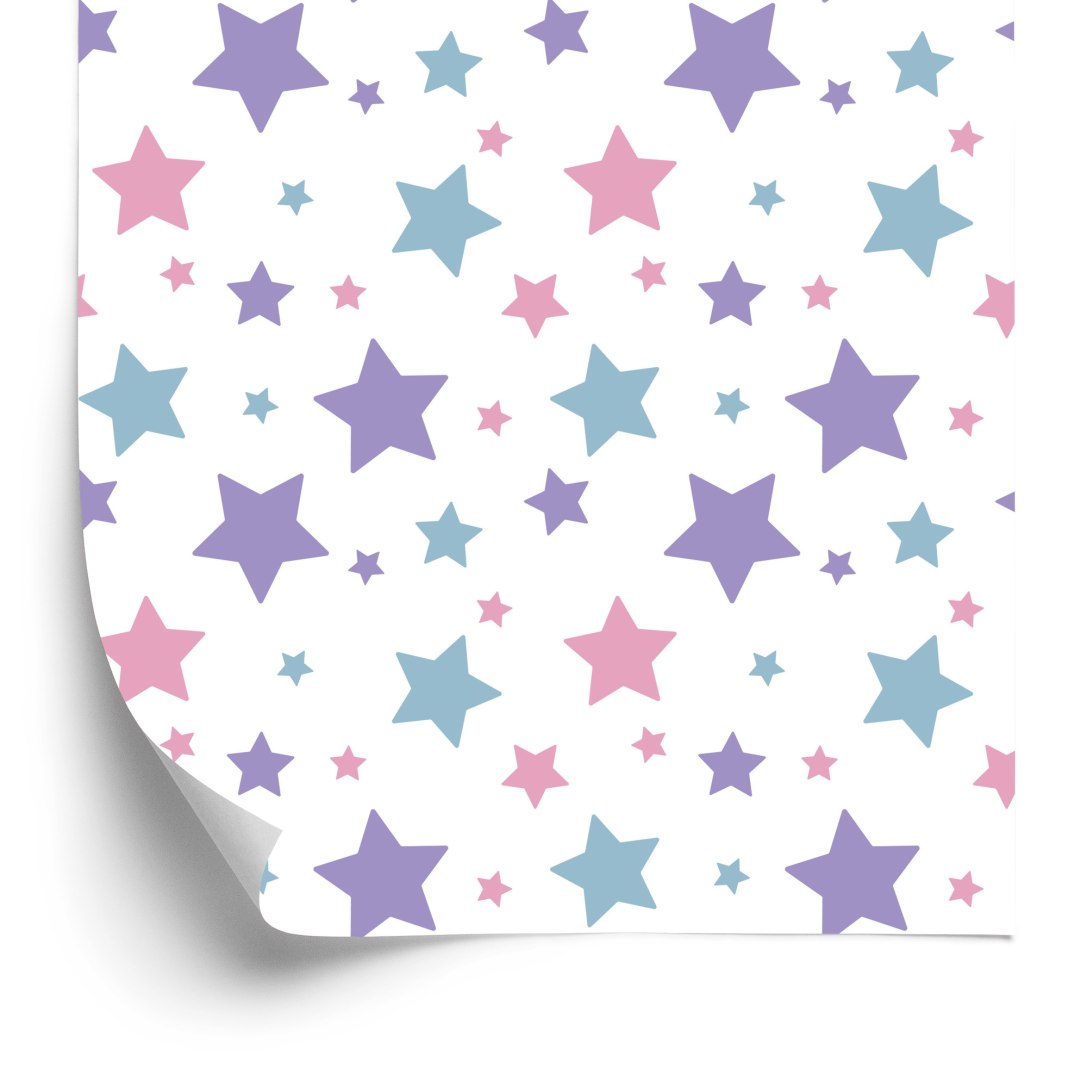 Tapeta Dla Dzieci - Niebieskie, Różowe I Fioletowe Gwiazdki