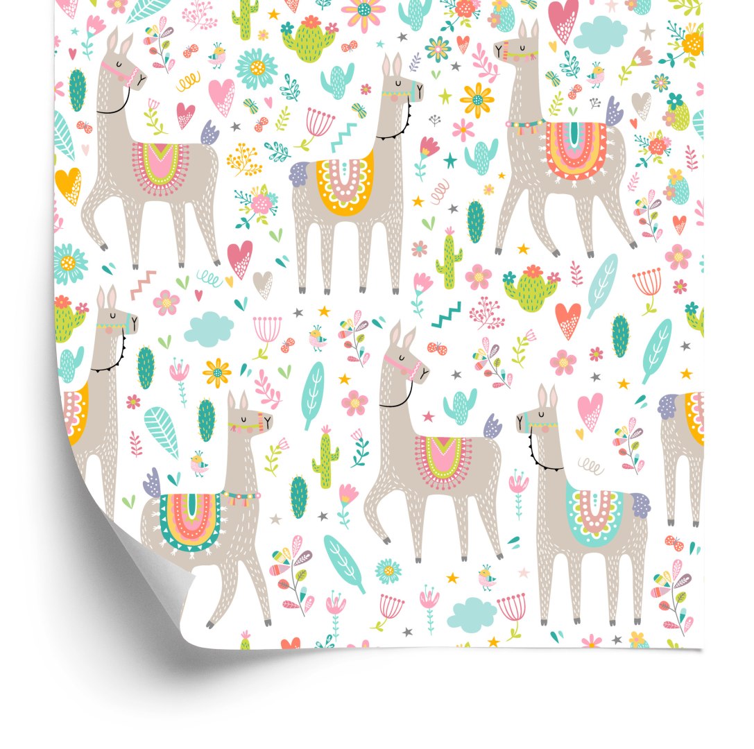 Tapeta Do Pokoju Dziecka, Lamy, Zwierzęta, Kwiaty