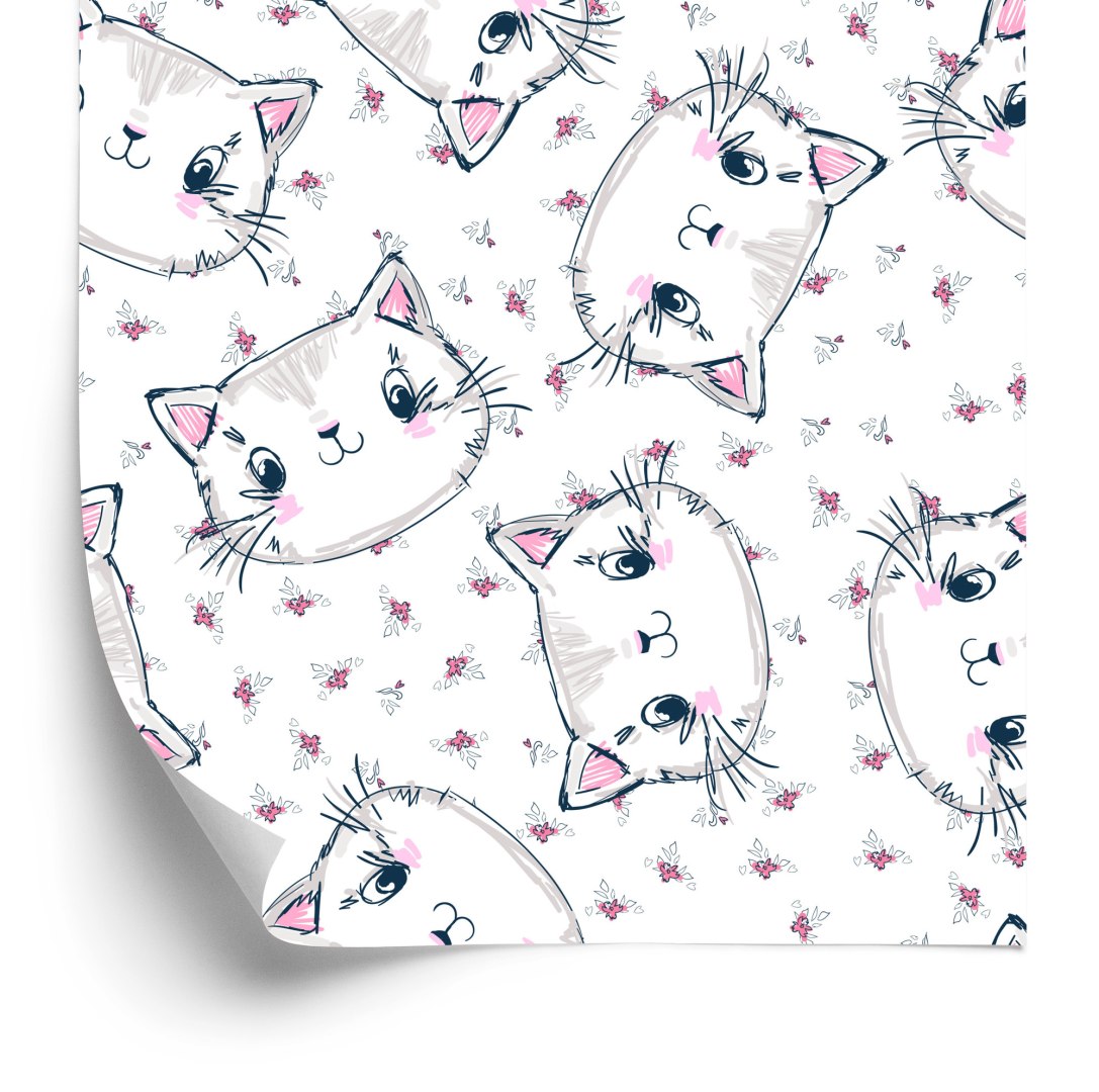 Tapeta Dla Dzieci - Kotki I Kwiaty