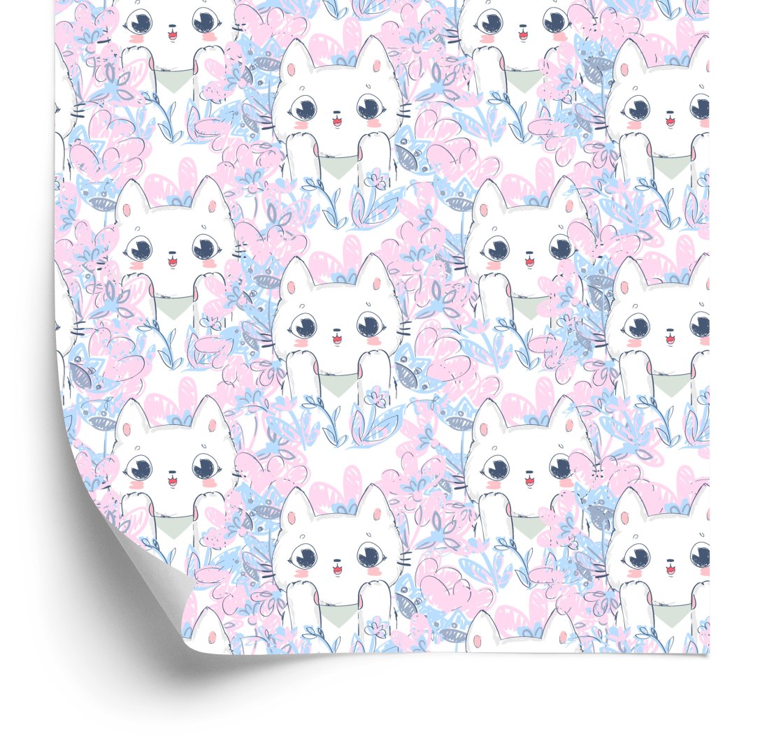 Tapeta Dla Dzieci - Kotki I Kwiaty