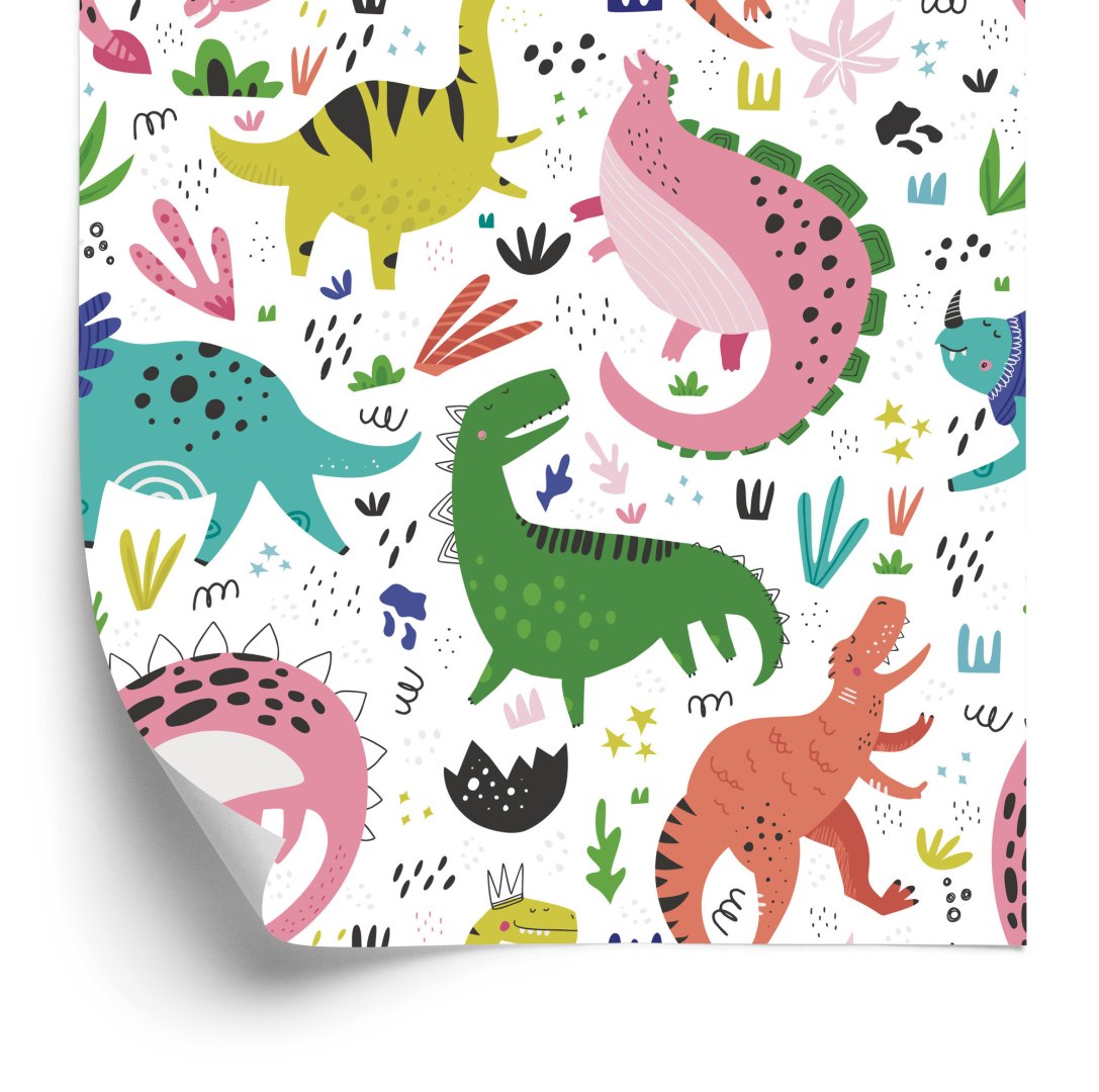 Tapeta Dla Dzieci - Kolorowe Dinozaury