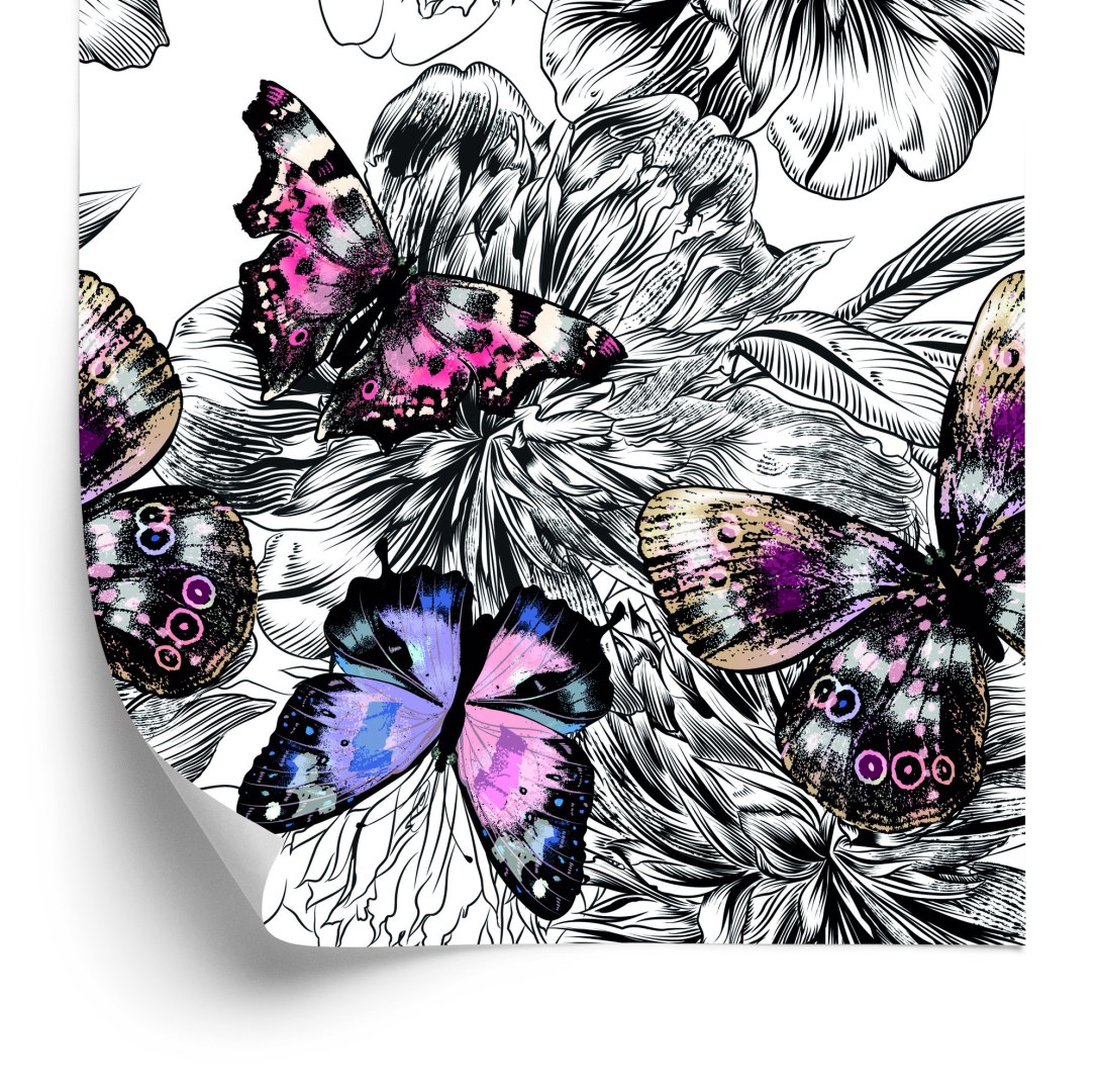 Tapeta Motyle, Kwiaty, Rośliny, Przedpokój