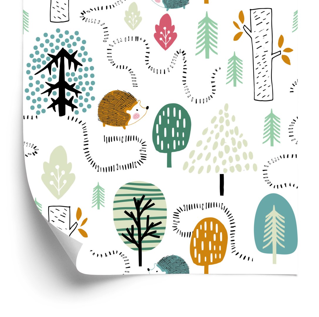 Tapeta Dla Dzieci - Kolorowy Las W Stylu Skandynawskim