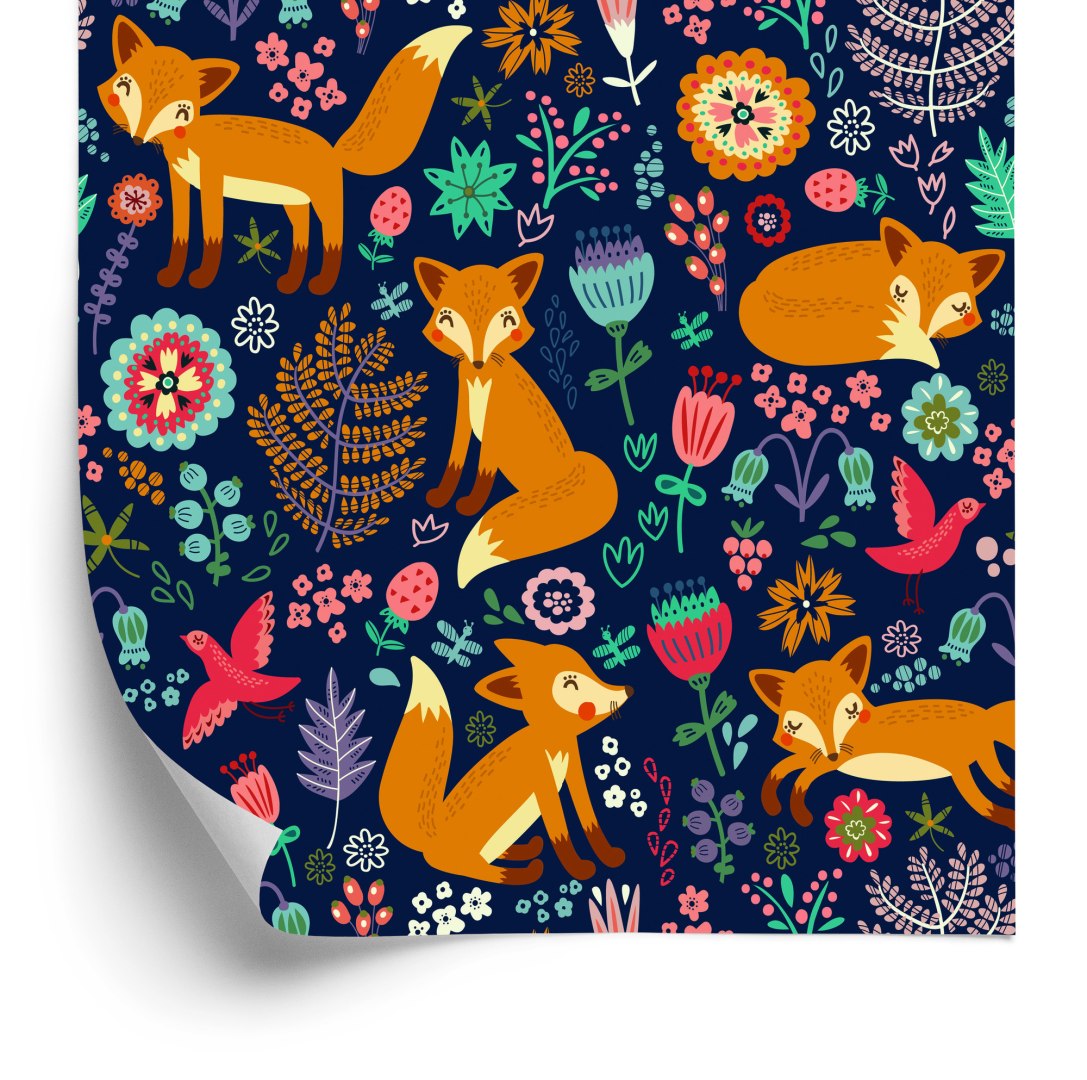 Tapeta Lisy Z Kwiatami W Stylu Folklor