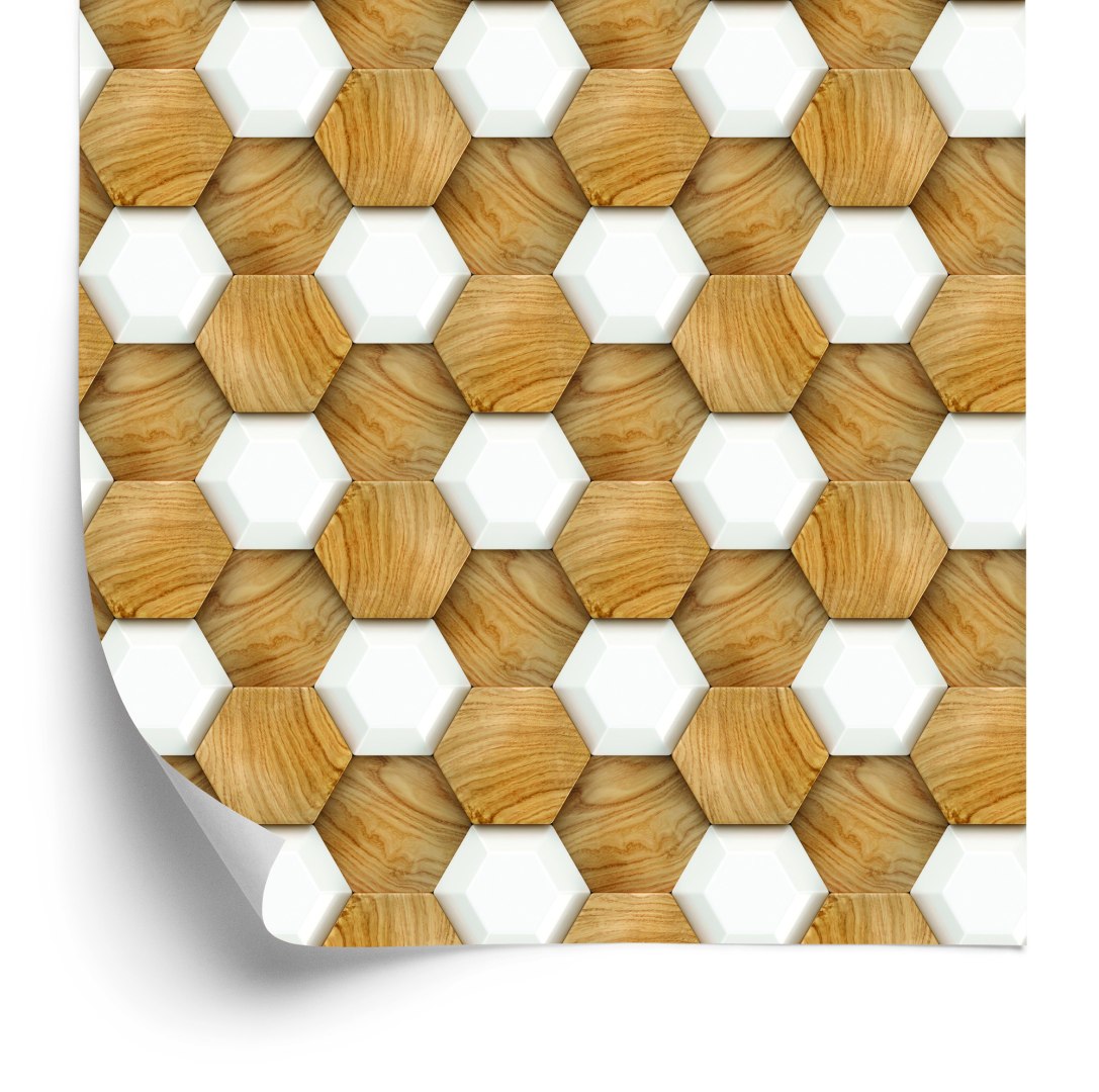 Tapeta Drewniana Mozaika 3D