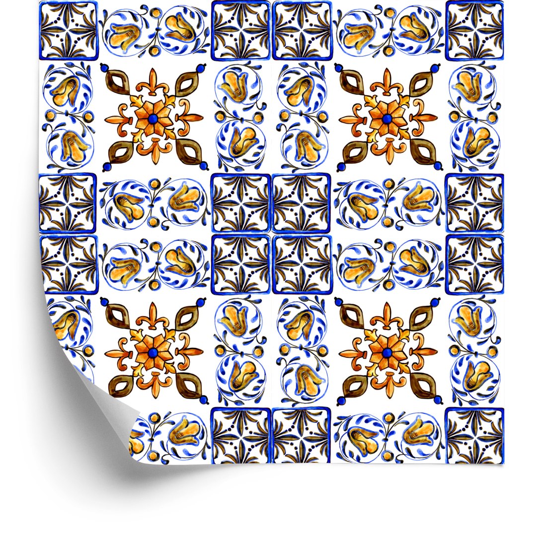 Tapeta Do Jadalni, Mozaika Imitacja Płytek Kwiaty