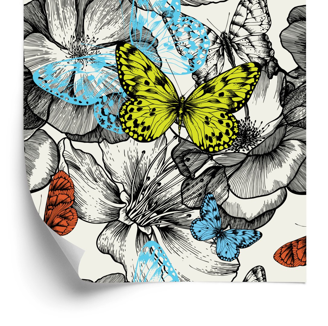 Tapeta Dla Dzieci - Motyle Wśród Kwiatów