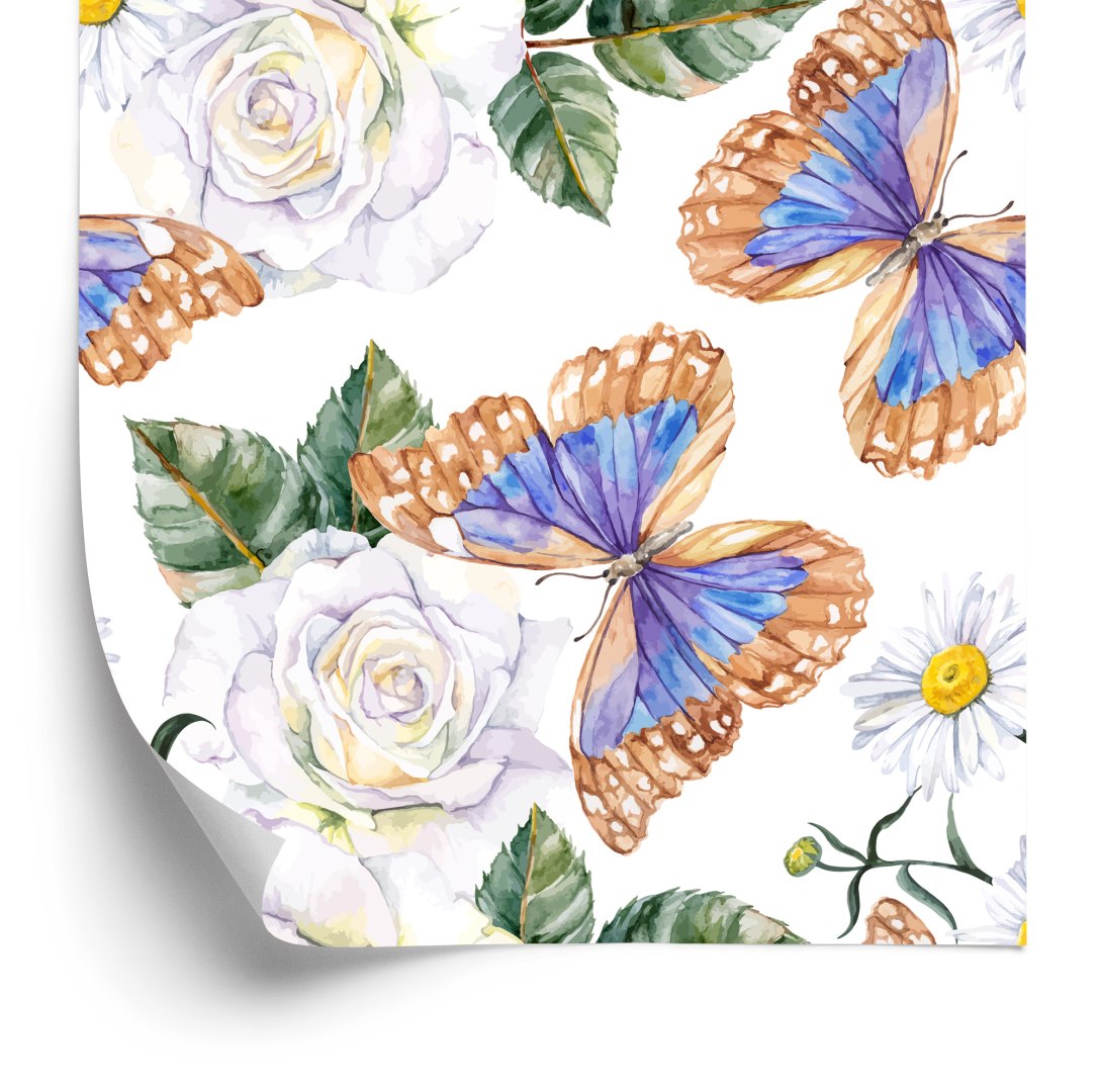 Tapeta Do Kuchni, Róże Kwiaty Zieleń Motyle Natura