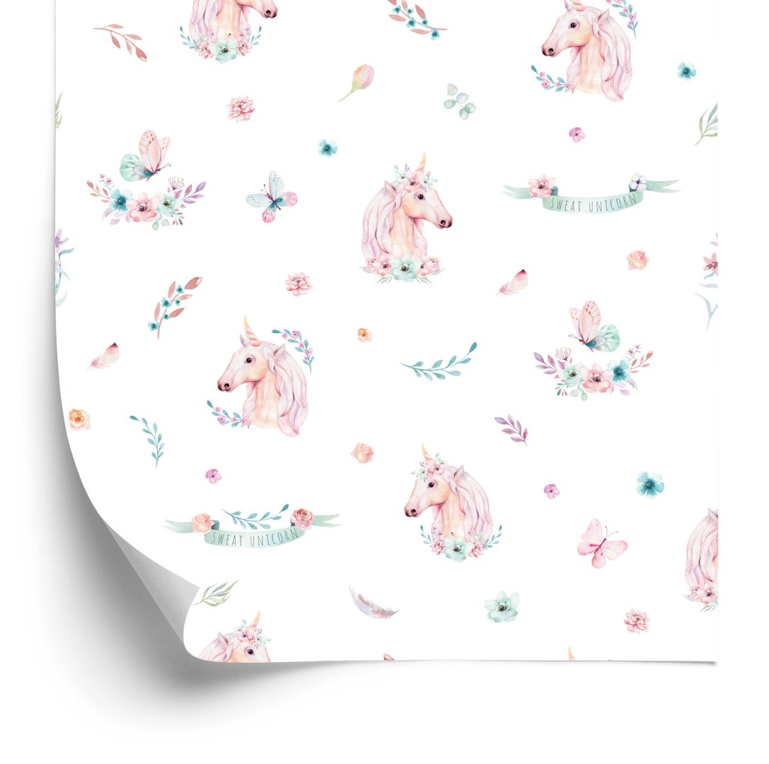 Tapeta Jednorożce Wśród Kwiatów I Motyli