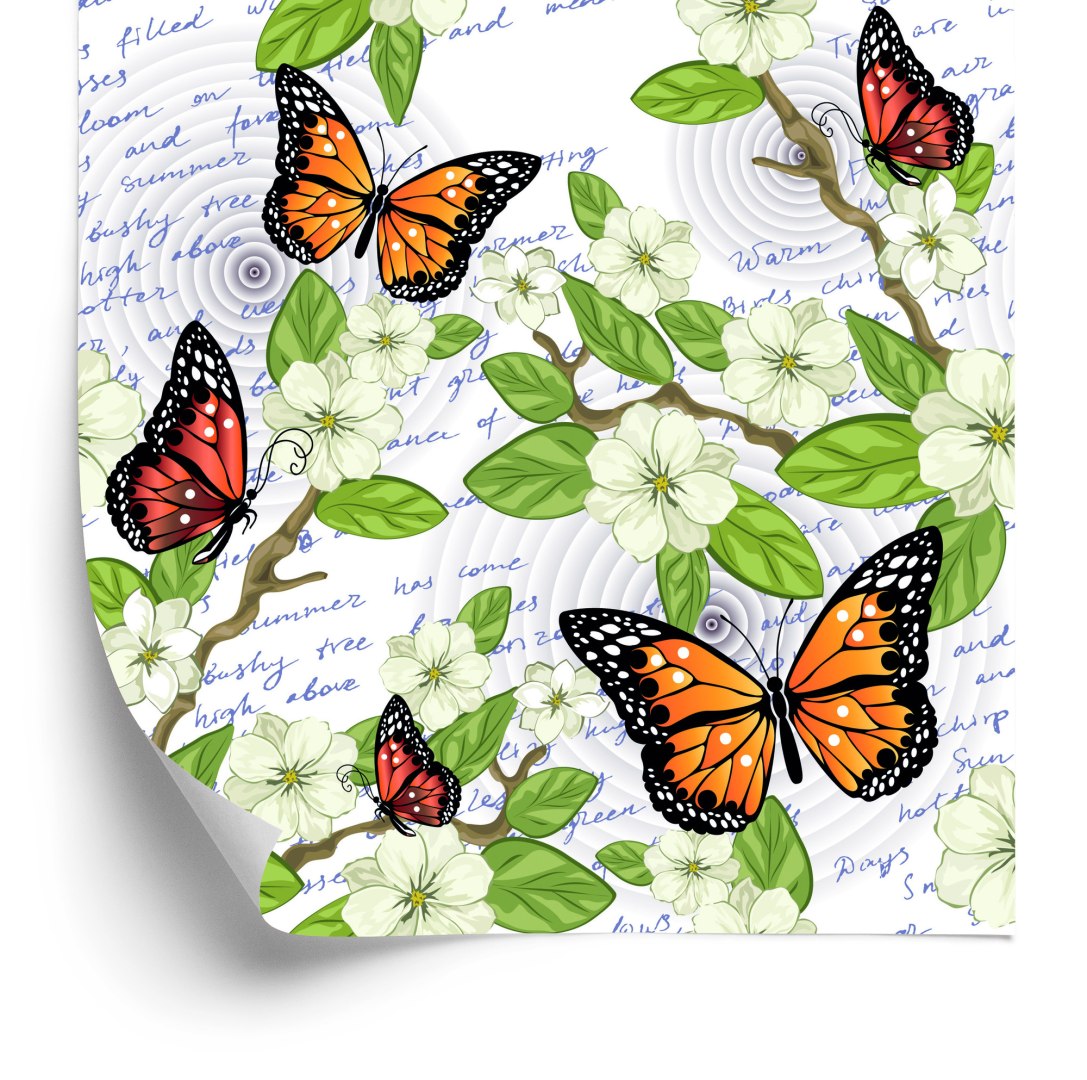 Tapeta Motyle, Kwiaty, Liście, Gałęzie, Do Salonu