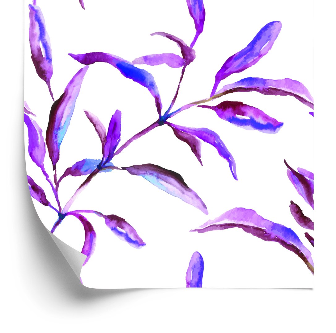 Tapeta Fioletowe Liście Akwarela