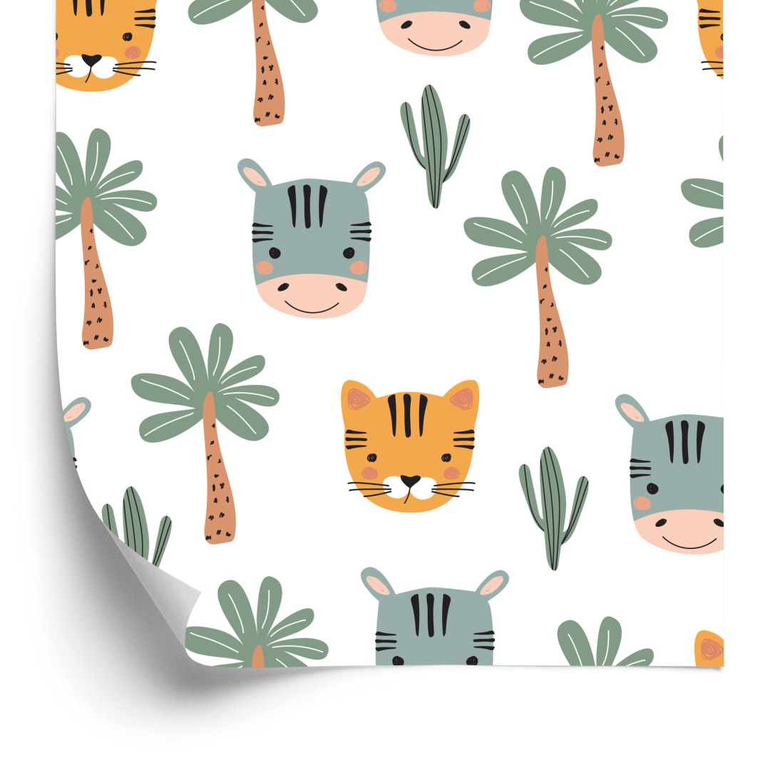 Tapeta Dla Chłopca Zwierzątka Palmy Kaktusy Zieleń