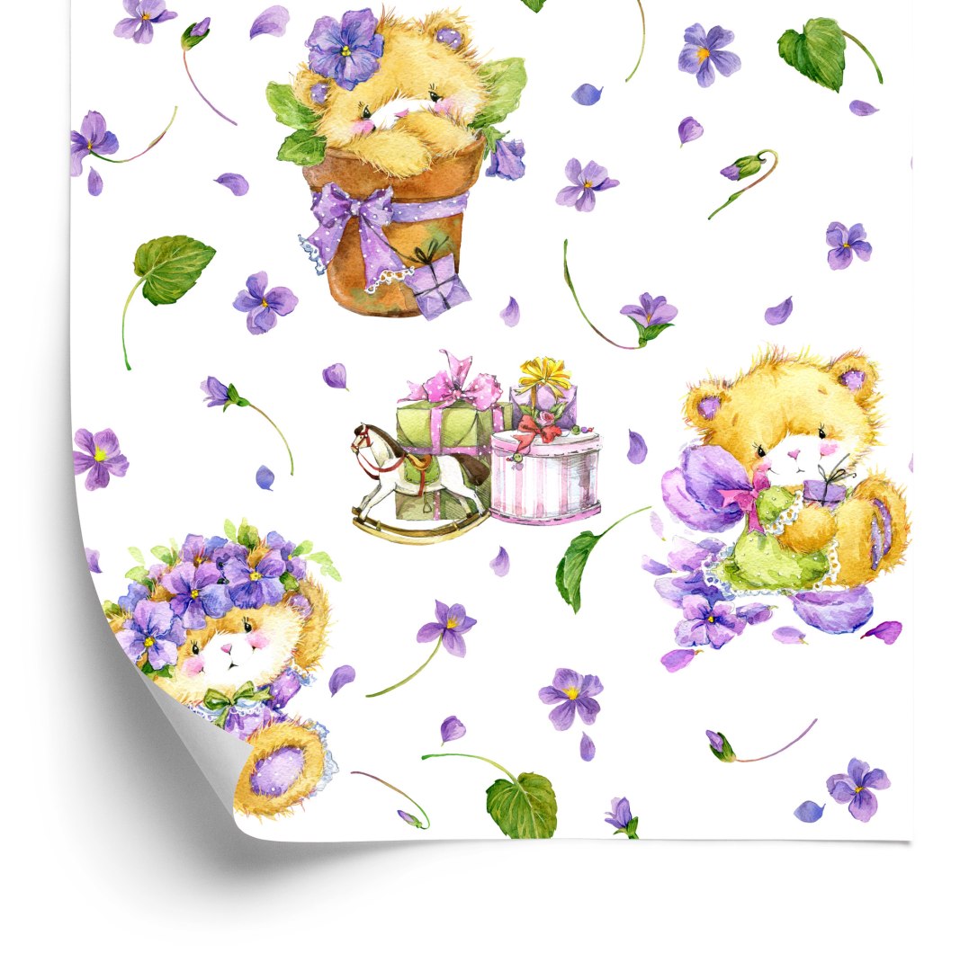 Tapeta Dla Dziewczynki Misie Kwiaty Natura