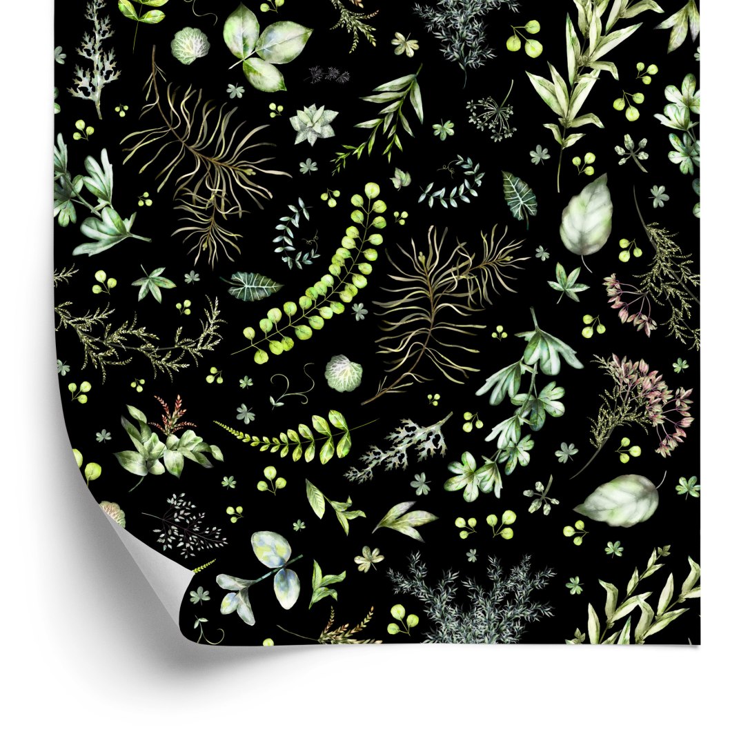 Tapeta Leśne Liście Z Ziołami