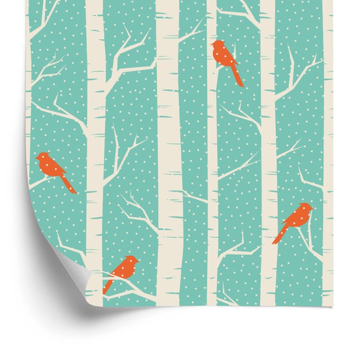 Tapeta Brzozy I Ptaki Zimą