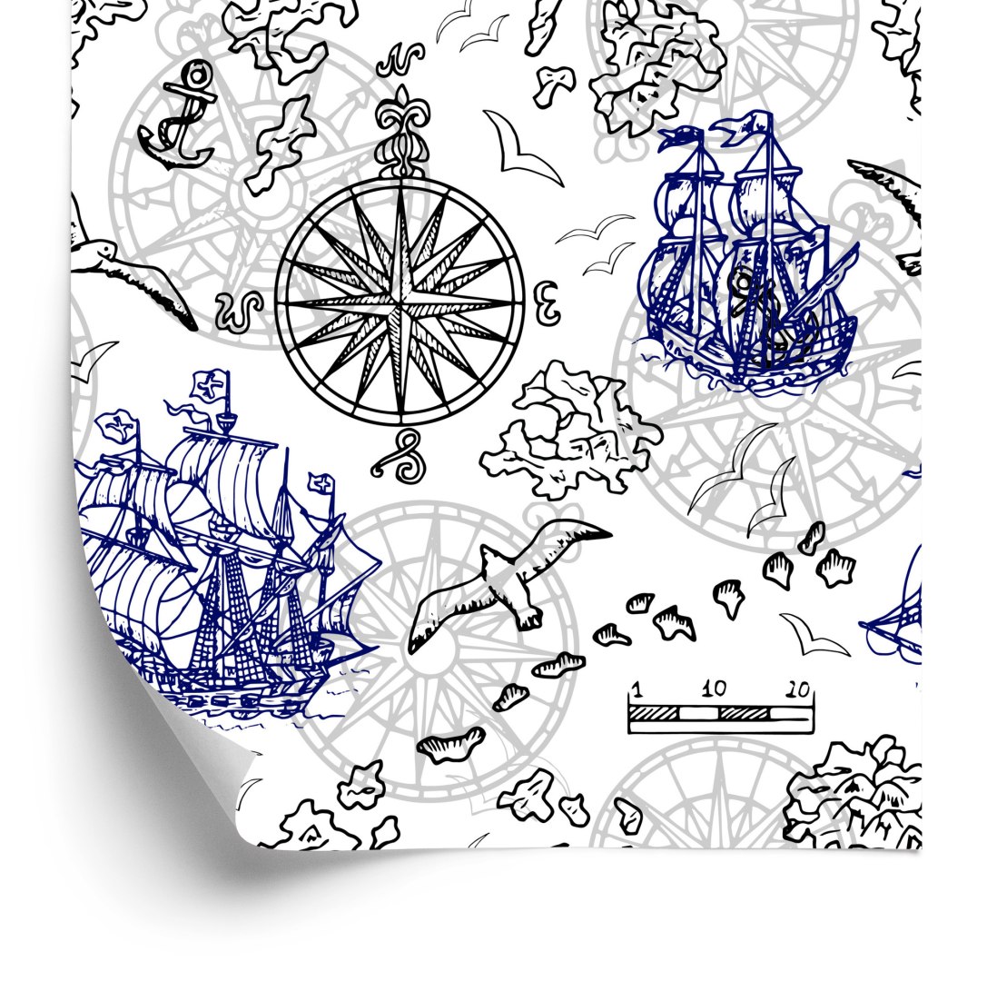 Tapeta Żaglowce I Kompasy Morskie