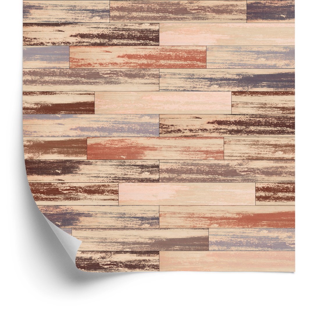 Tapeta Kolorowe Deski Drewniane W Stylu Retro