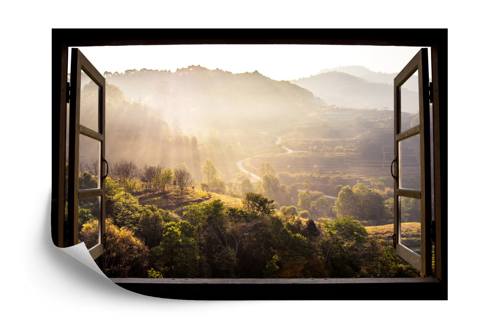 Fototapeta Landscape Nature View Background. View From Window At A Wonderful Landscape Nature View With Rice Terraces And Space