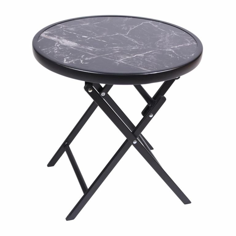 Stolik bistro ogrodowy, składany, Ø 45 cm, czarny marmur D104165