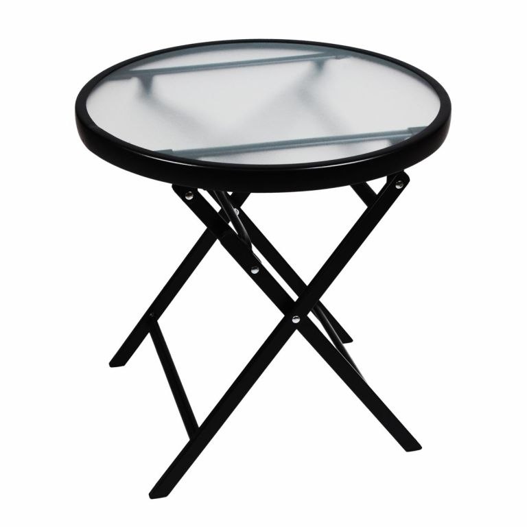 Stolik pomocniczy ze szklanym blatem, czarny, Ø 45 cm, stal D104134