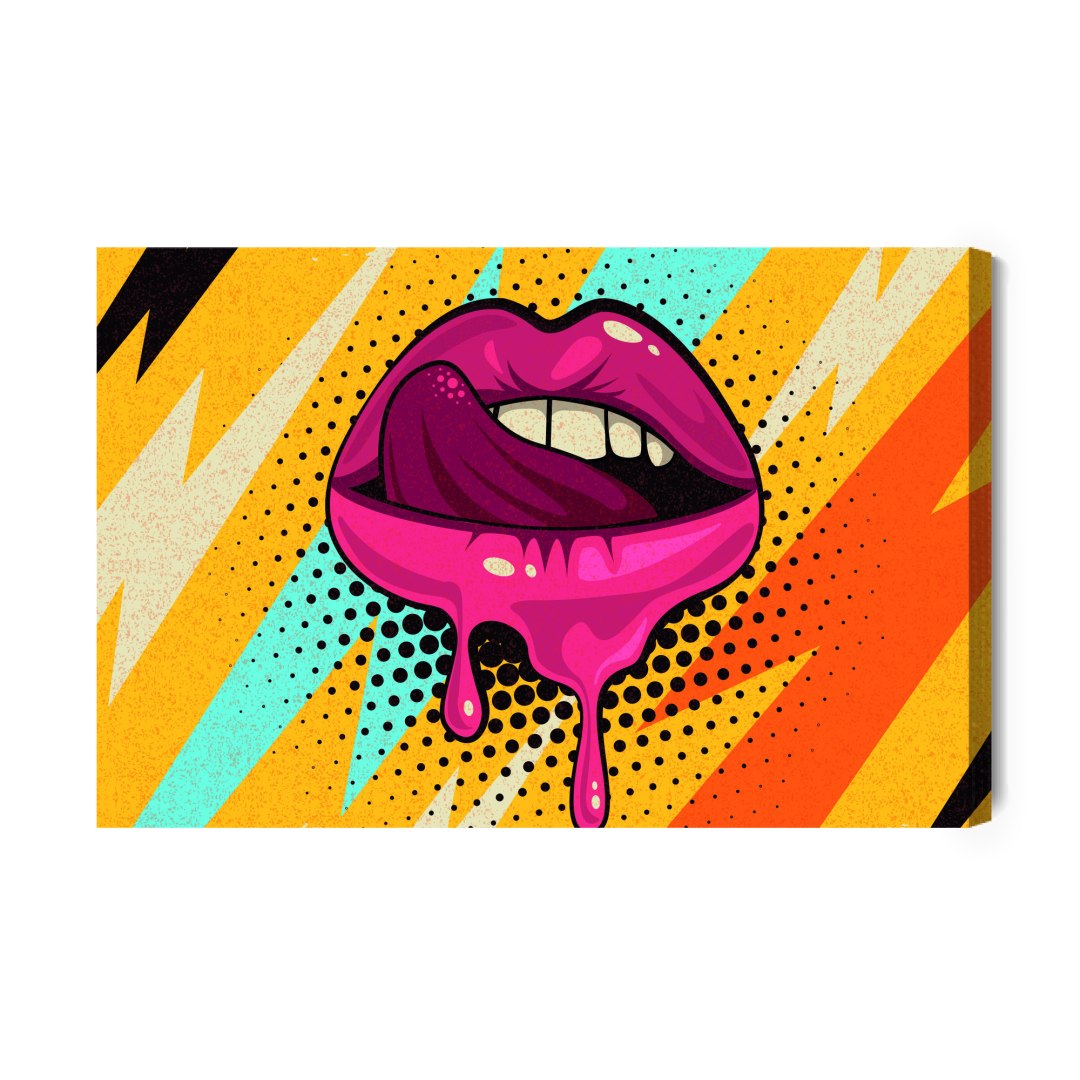 Obraz Na Płótnie Różowe Usta Na Kolorowym Tle W Stylu Retro Pop-Art