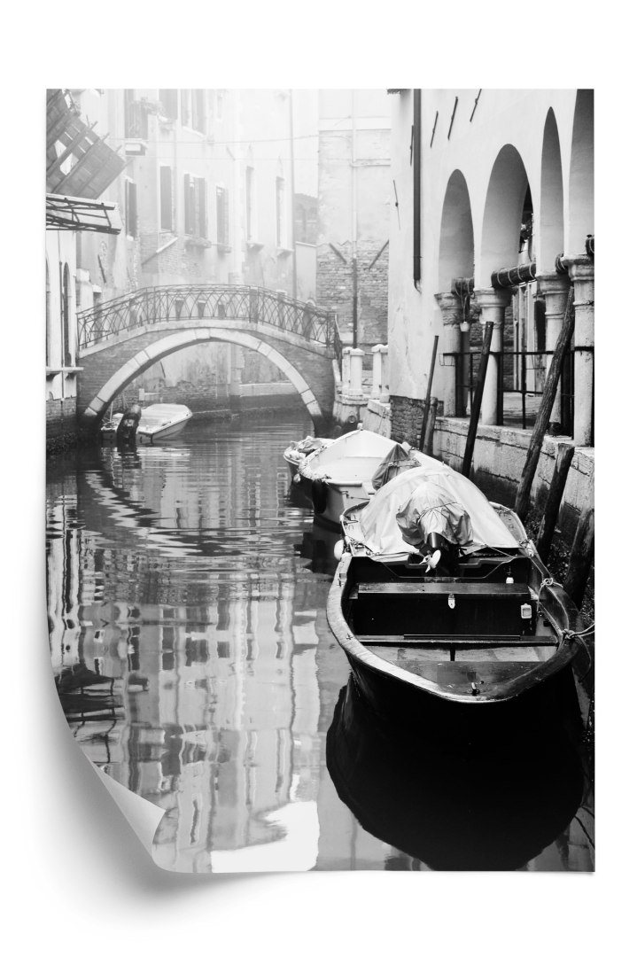 Plakat Włoska Wenecja Z Gondolami W Czerni I Bieli