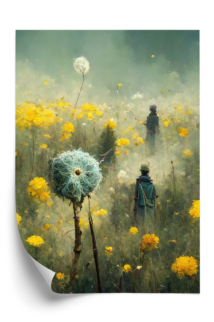 Plakat Ludzie Spacerujący Na Żółtej Łące