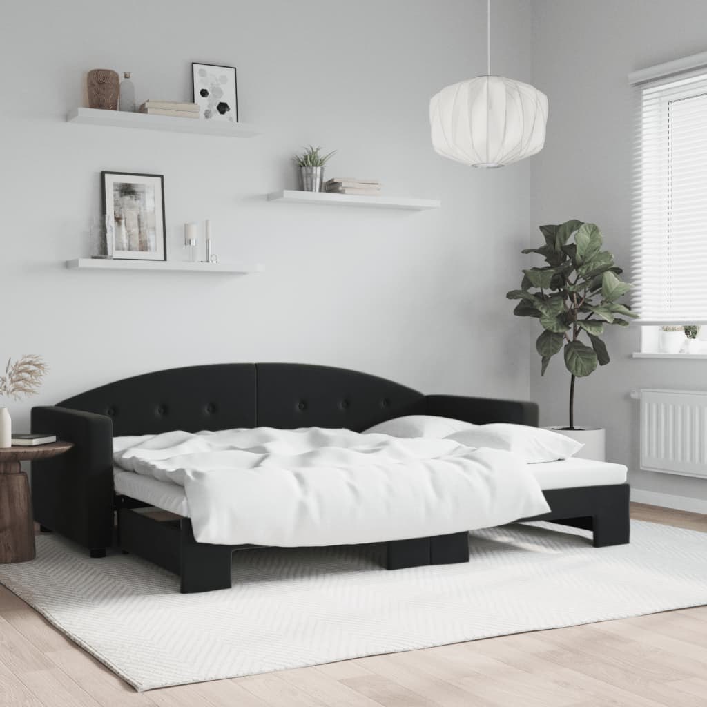 Sofa rozsuwana, czarna, 80x200 cm, aksamit