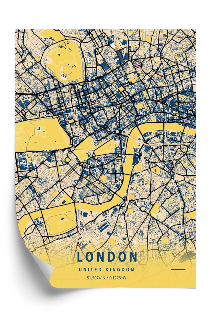 Plakat Londyn Żółta Mapa Miasta