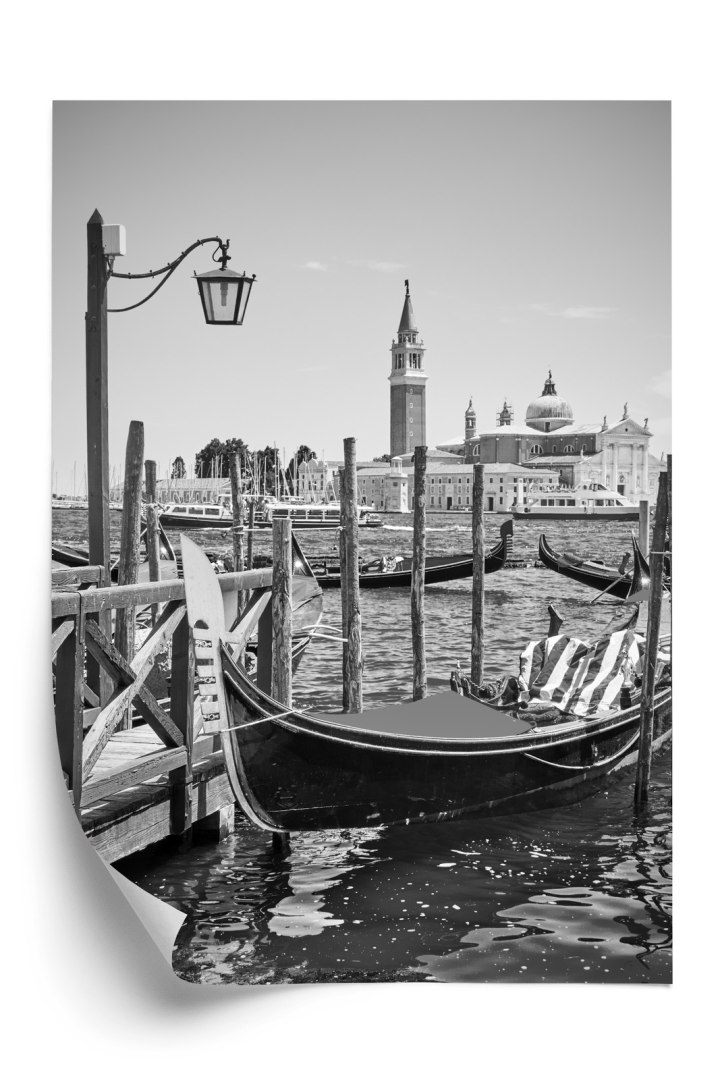 Plakat Gondola W Czarno Białej Wenecji