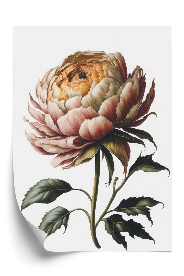 Plakat Piękna Piwonia Na Jasnym Tle