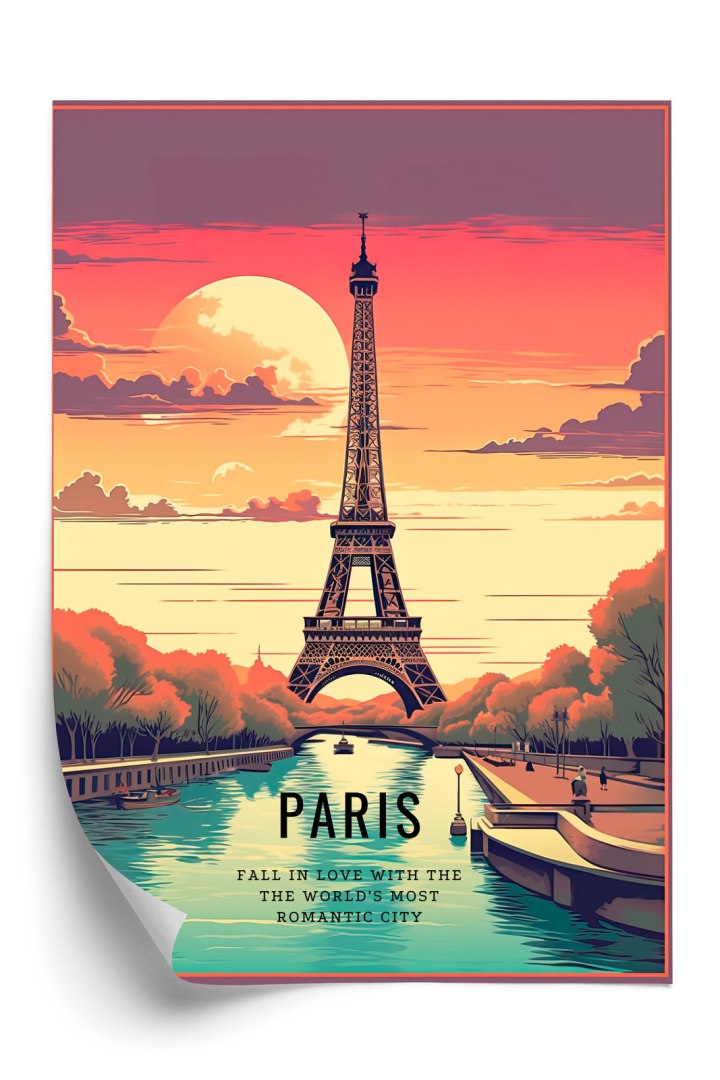 Plakat Zachód Słońca Nad Sekwaną U Stóp Wieży Eiffla