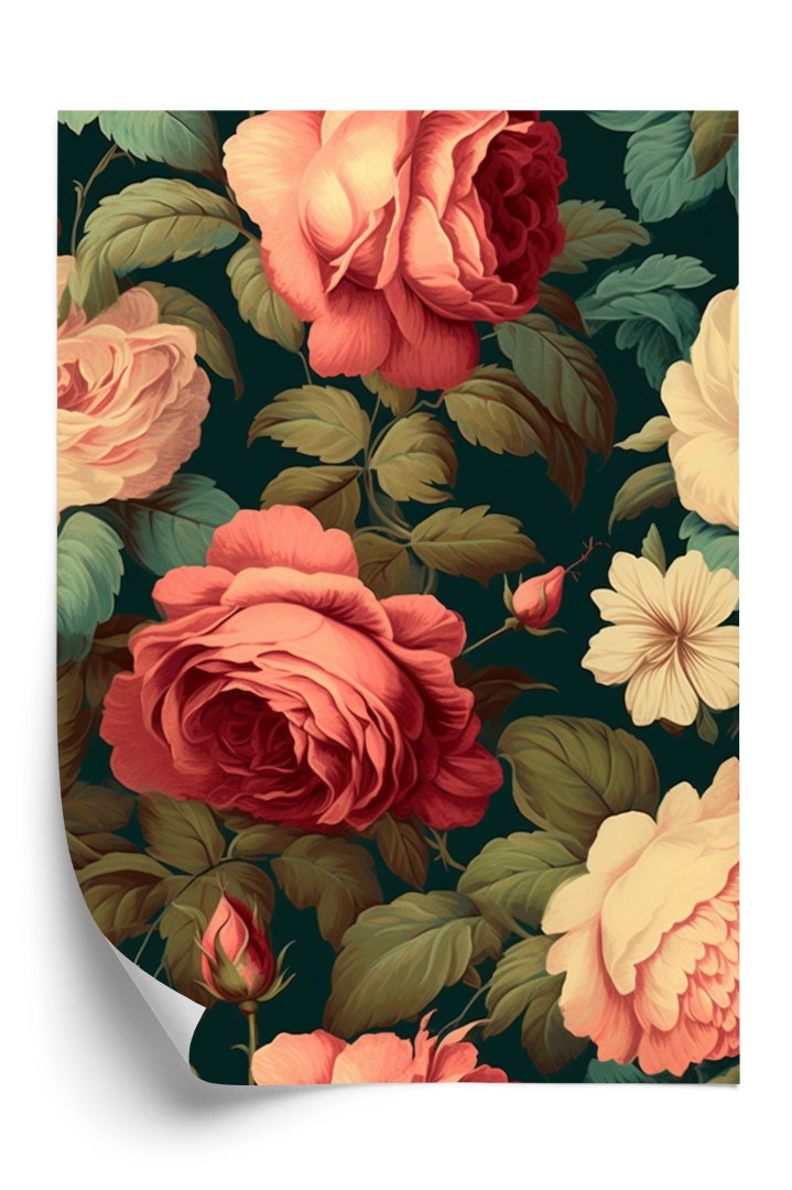 Plakat Romantyczne Róże I Zielone Liście